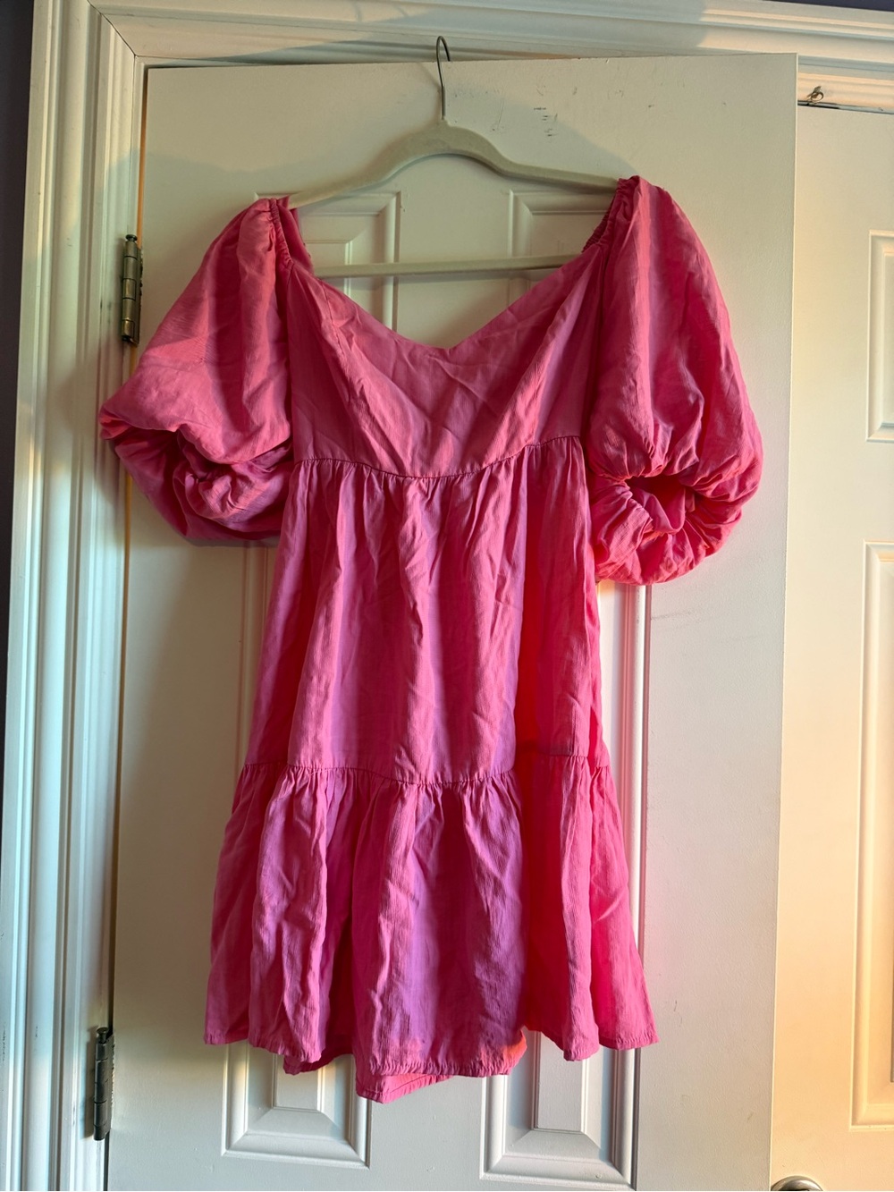 Bright Pink Puff Sleeve Mini Dress